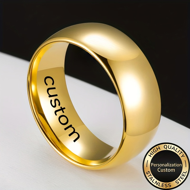 Men's Customized Engraved Golden Plated Ring, Fashion Gift